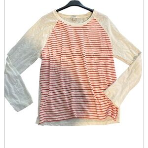 J.Crew White and Red Striped Long Sleeve Size Large